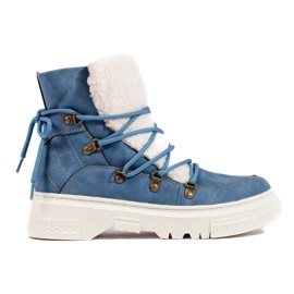 Blue women's snow boots with sheepskin lining