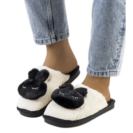 Inna Black slippers with a rabbit Rabbit white