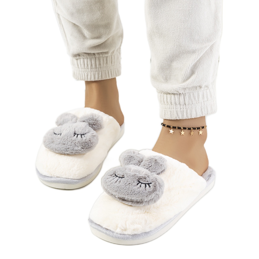 PA1 Gray slippers with rabbit Rabbit white multicolored - KeeShoes