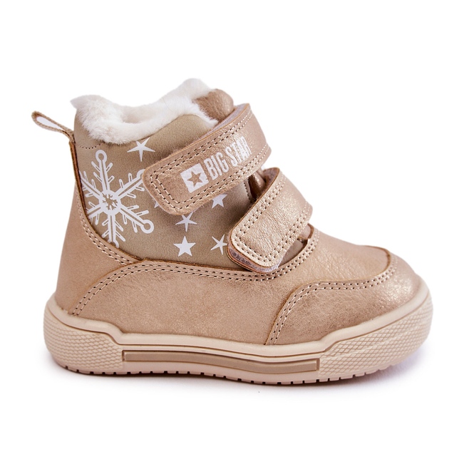 Children's Warm Boots With Velcro Big Star KK374189 Beige-Gold brown
