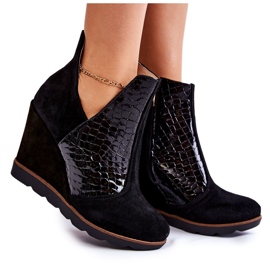 PA2 Alda Black Suede Crocodile Wedge Boots
