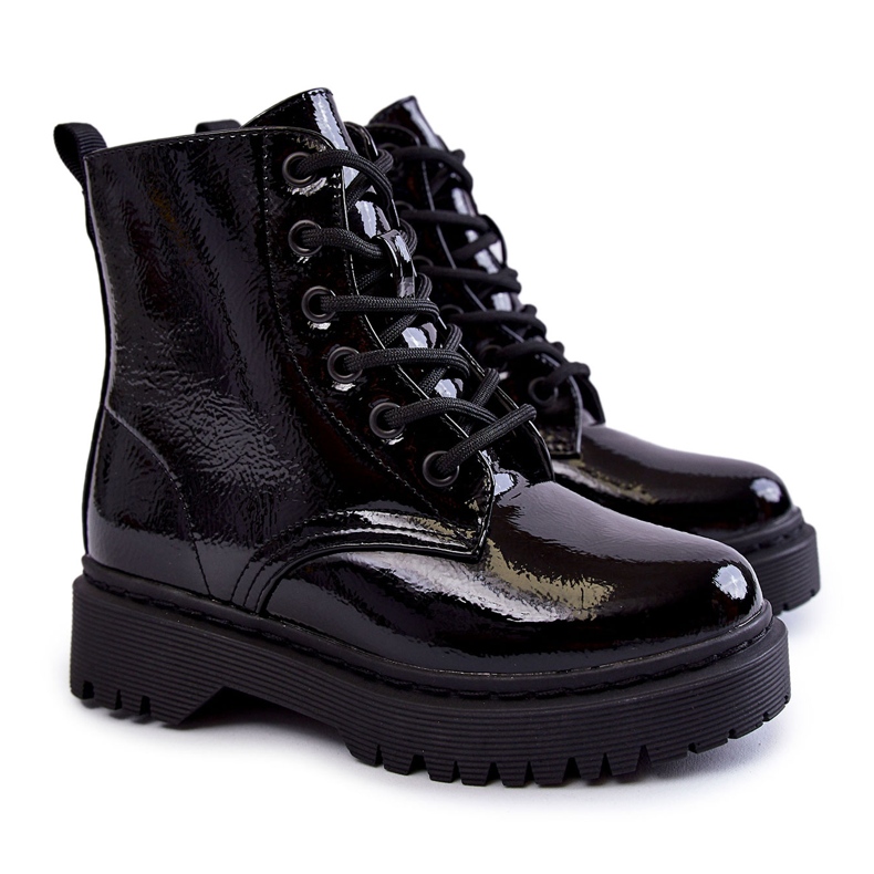 Vinceza Children's Boots Lacquered With a Zipper Black Julie