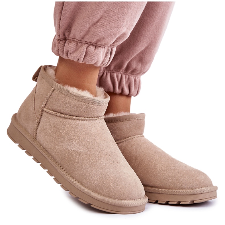 FS1 Women's Suede Low Snow Boots Light Beige Shelie