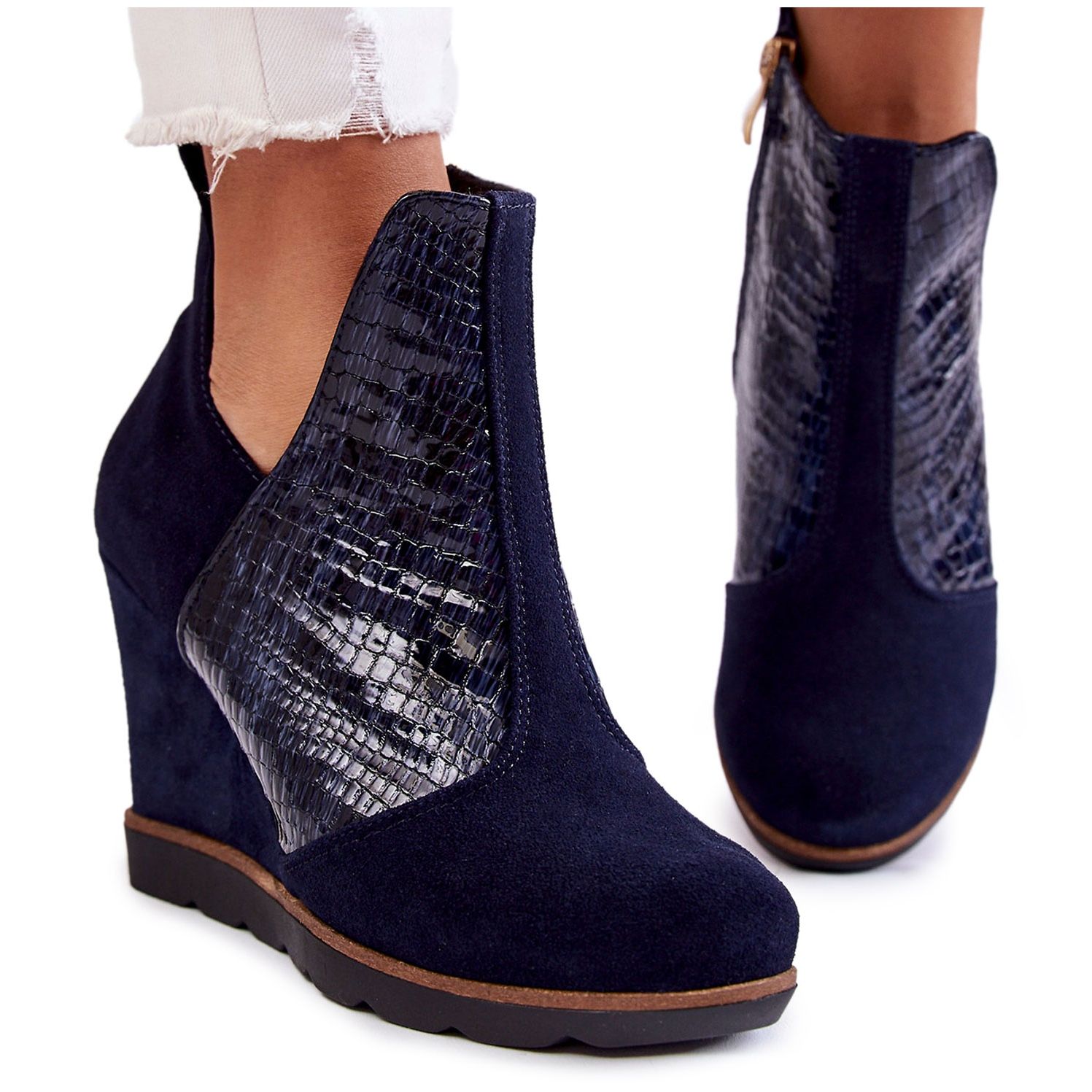 Blue suede online wedge boots