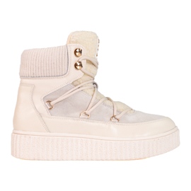 Women's white leather boots Shelovet on the platform