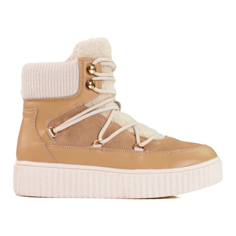 Women's beige leather snow boots Shelovet on the platform brown