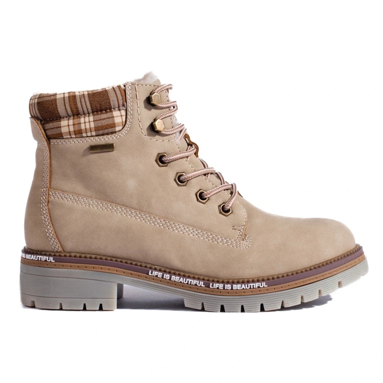 Women's Shelovet beige hiking boots made of ecological leather brown Women's Shelovet beige hiking boots made of ecological leather brown