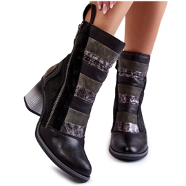 Women's High Leather Boots Maciejka 05647-01 Black grey