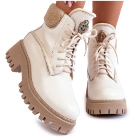 PL5 Women's Leather Trappers Boots Light beige Vergo