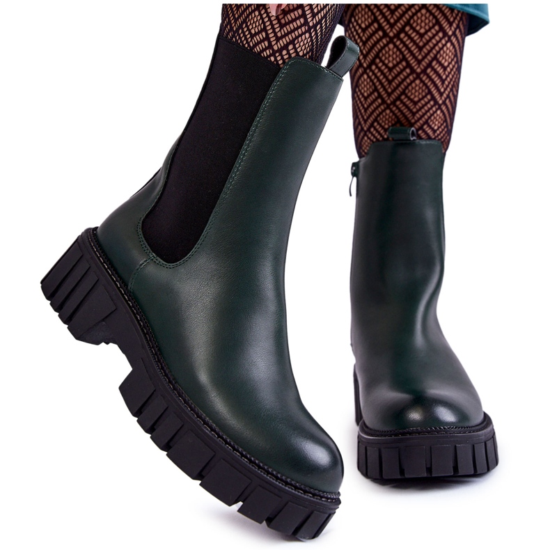 Sergio Leone Leather Women's Boots On The Green Bente Platform