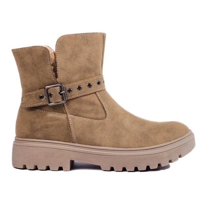 Beige women's boots made of ecological suede Beige women's boots made of ecological suede