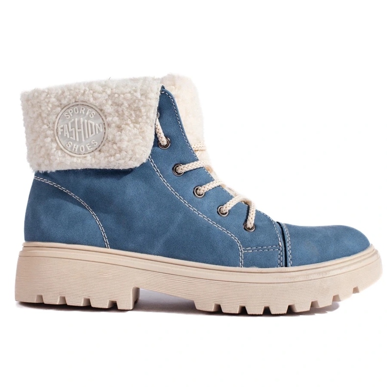 Women's hiking boots with sheepskin blue