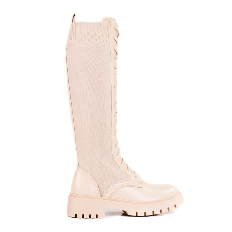 Women's lace-up boots with a flexible Shelovet upper beige