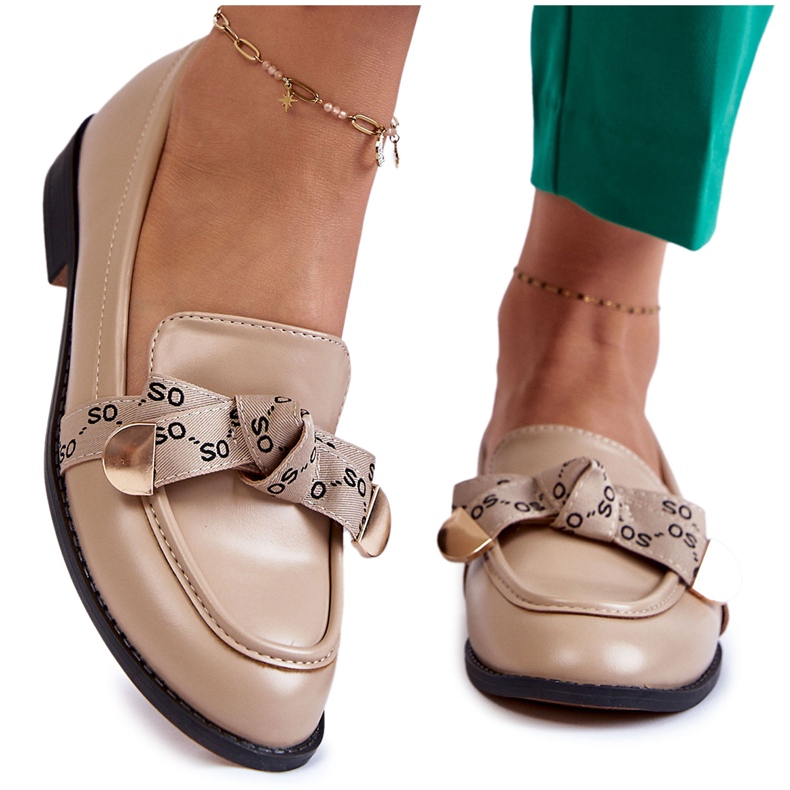 WS1 Women's Leather Loafers With Beige Dayes Bow