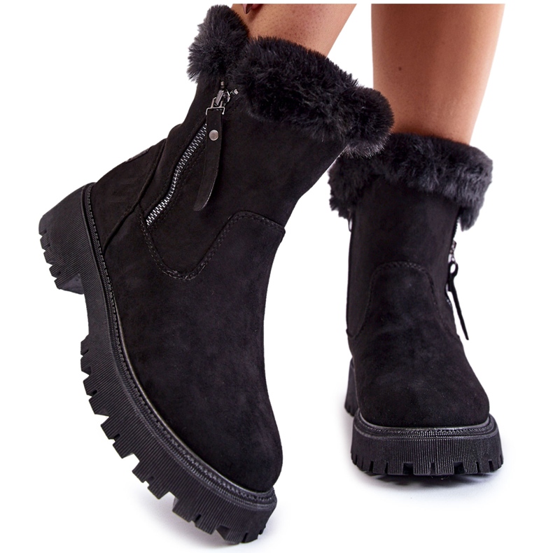 Vinceza Black Rezan Suede Boots With Fur On A Zipper