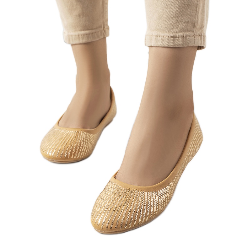 PA1 Hirane brown sequined ballerinas beige golden