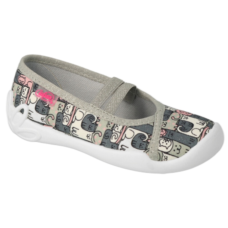 Befado baby slippers gray 116y315 with a kitty motifs grey