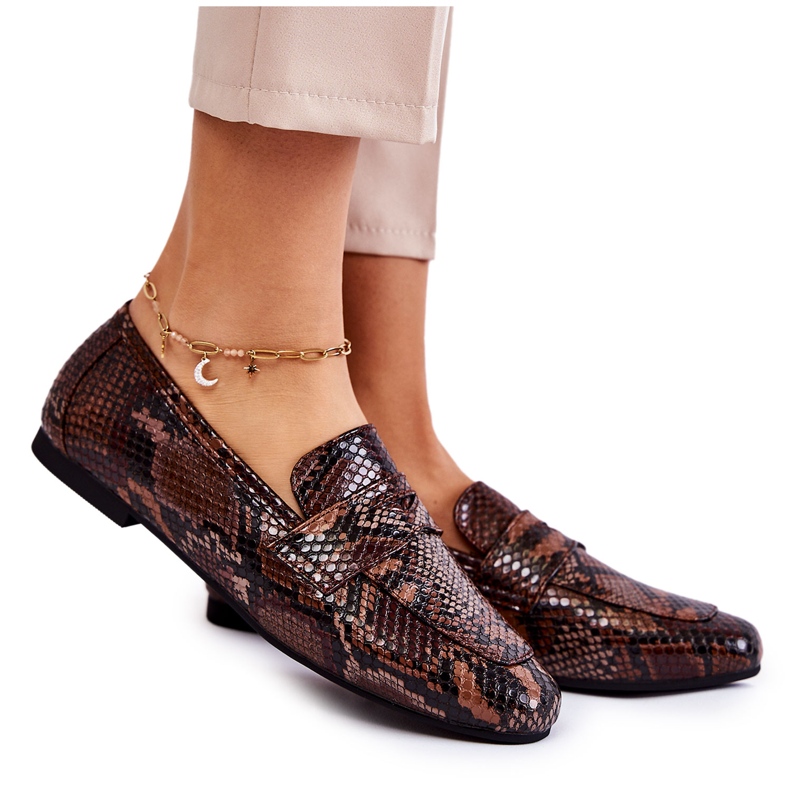 Leather Snake Loafers La.Fi 210023BR-XS Brown beige