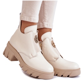 PL5 Women's Leather Boots With Light Beige Maley Decoration PL5 Women's Leather Boots With Light Beige Maley Decoration