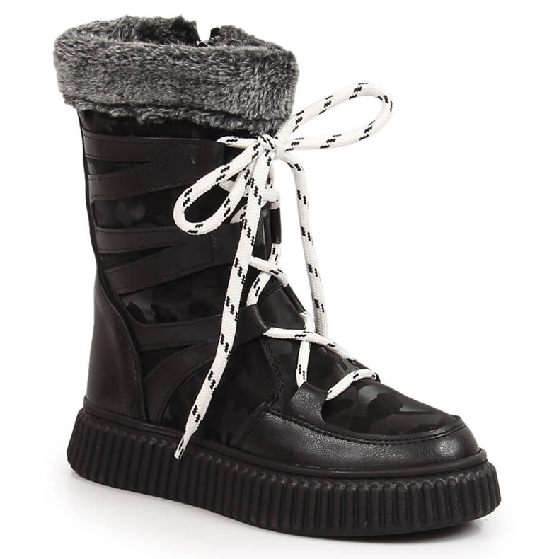 Black Potocki girls' shoes with fur Black Potocki girls' shoes with fur