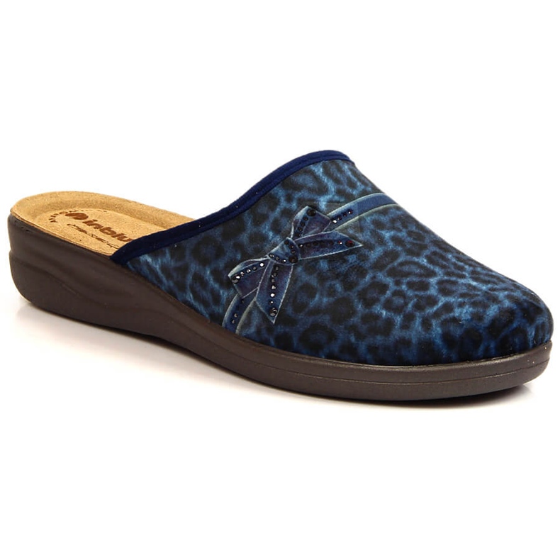 Comfortable women's navy blue Inblu slippers with leopard print