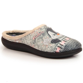 Comfortable warm home slippers for women with the Inblu penguin grey