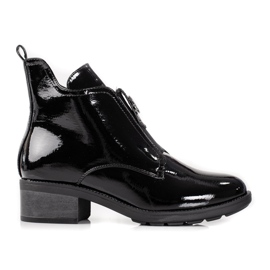 Patent leather women's flat ankle boots black