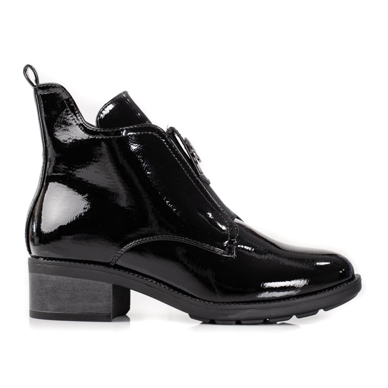 Patent leather women's flat ankle boots black