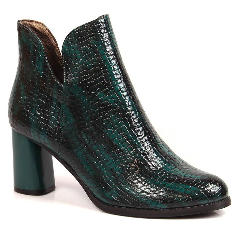 Women's lacquered boots on a croco post, insulated green Jezzi