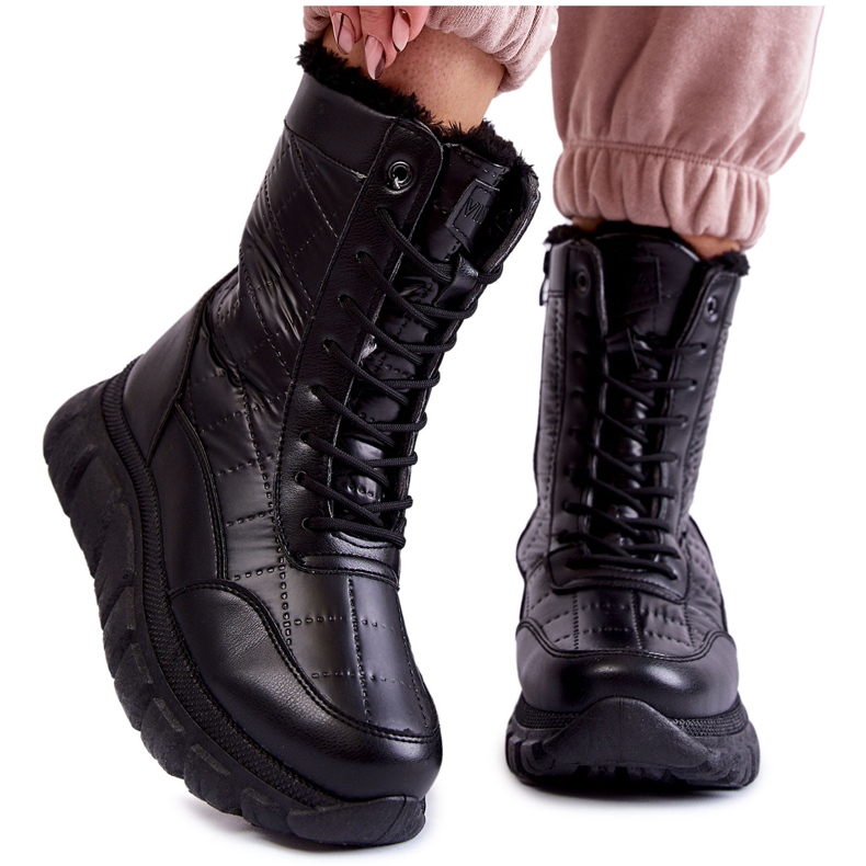 Vinceza Women's Lace-up Snow Boots On The Platform Black Anubi