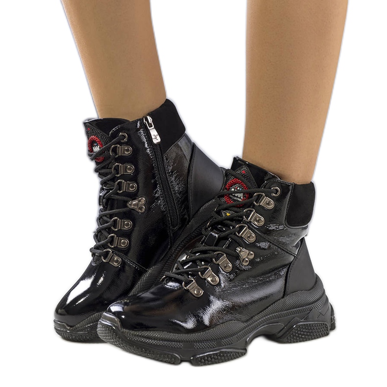Black patent leather Celmir boots