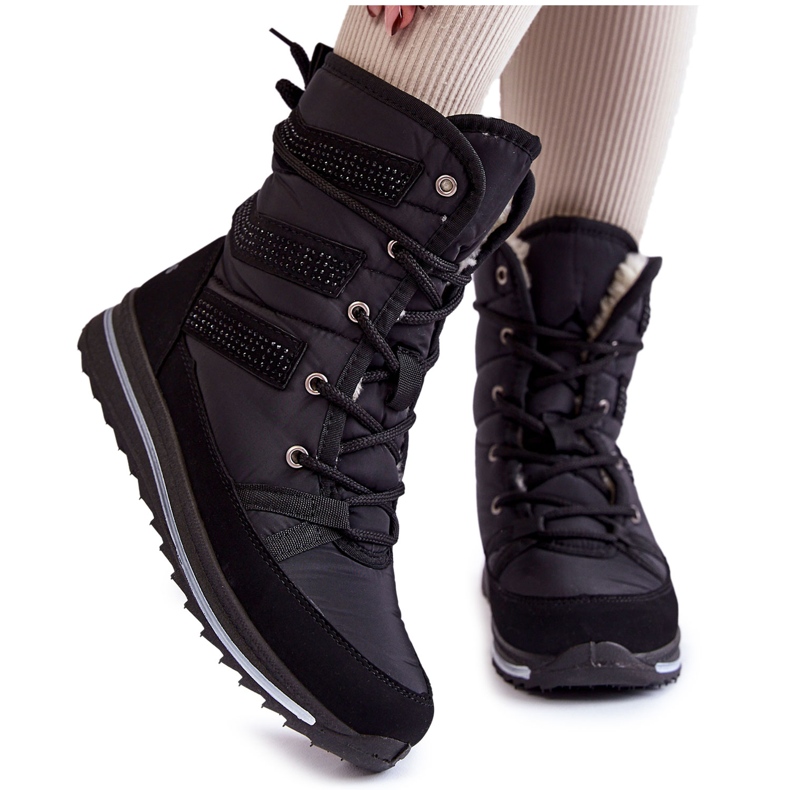 Women's Lace-up Snow Boots Progress PROGJ-22-134 Black