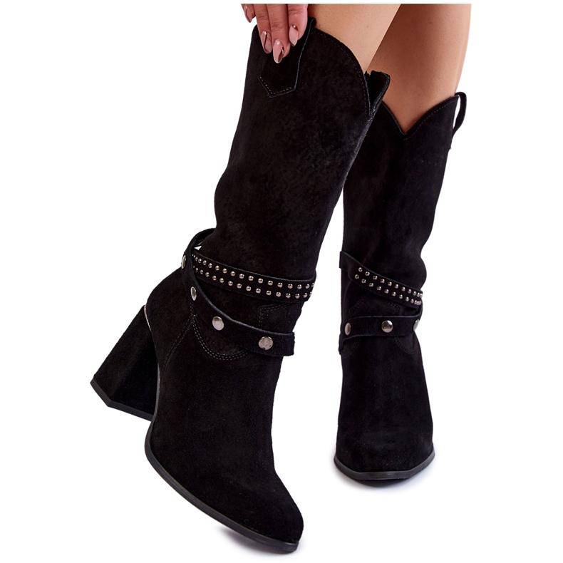 Women's Suede High Heel Boots Lewski Shoes 2934 / B Black