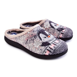 Women's Home Slippers Penguins Inblu EC-81-025 Gray beige grey Women's Home Slippers Penguins Inblu EC-81-025 Gray beige grey