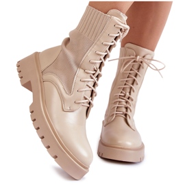 PA1 Leather Socks Lace-up Boots Light beige Riston