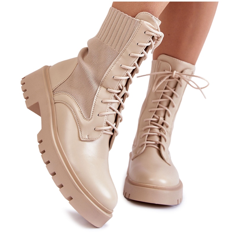 PA1 Leather Socks Lace-up Boots Light beige Riston