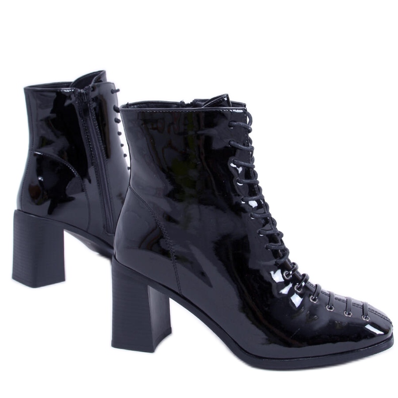 BM High-heeled ankle boots, lacquered Aubrey Black