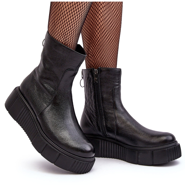 PL5 Women's Leather Boots On The Black Jenefer Platform