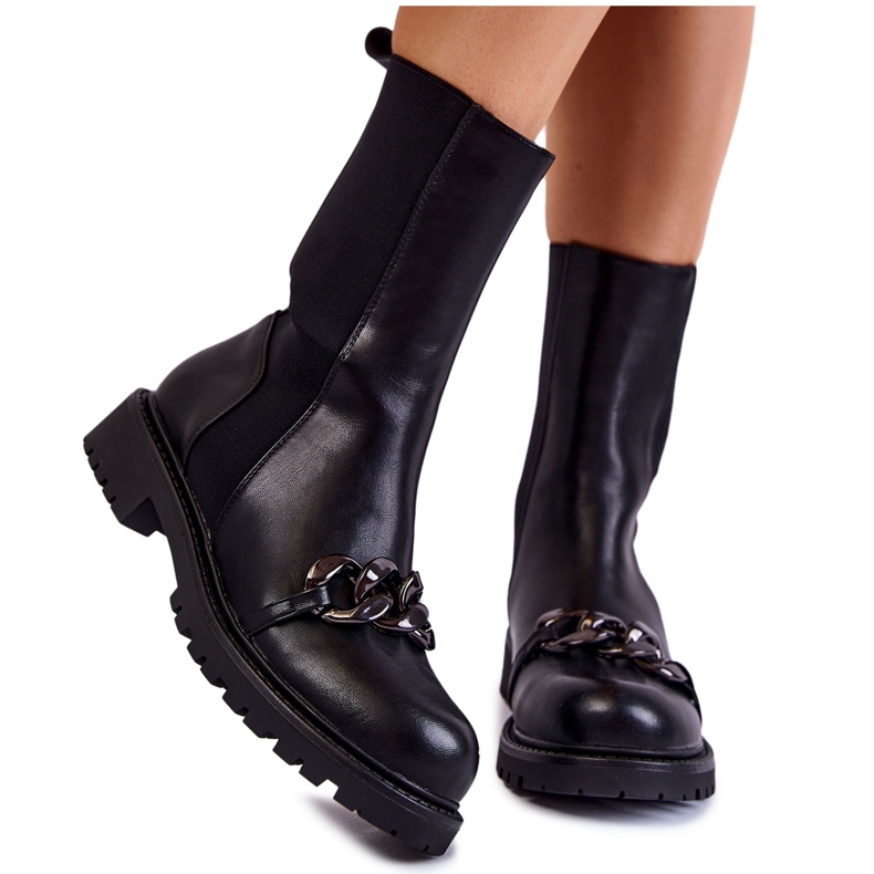 PA1 Women's Slip-On Boots With A Chain Black Maliya