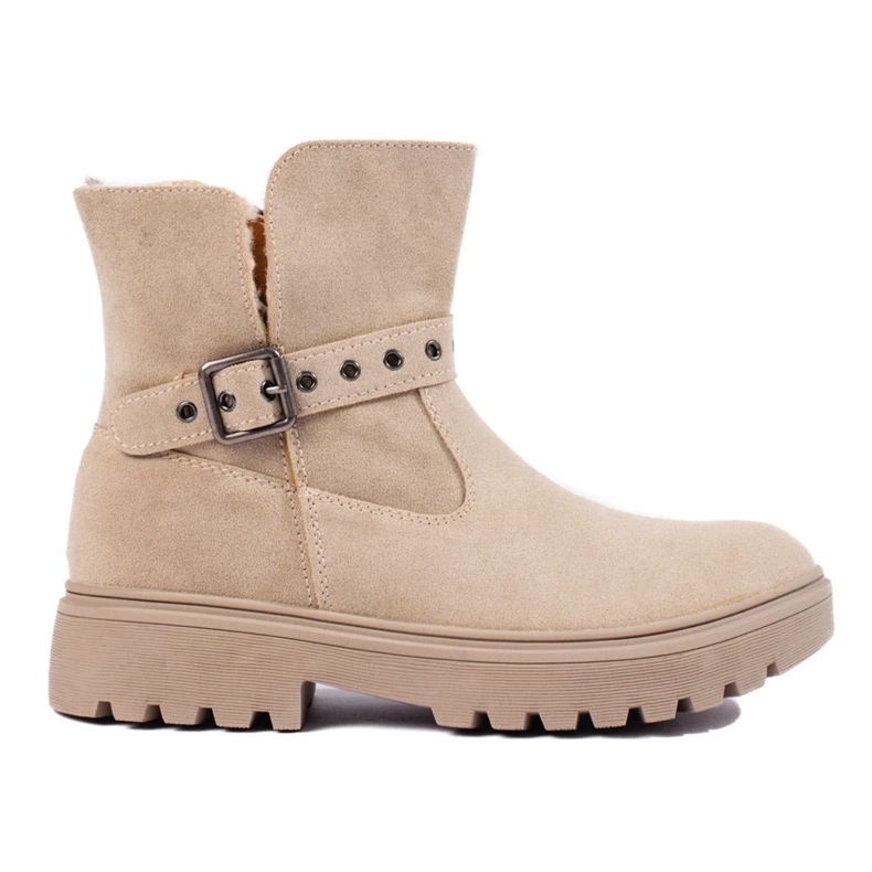 Beige women's boots made of ecological suede