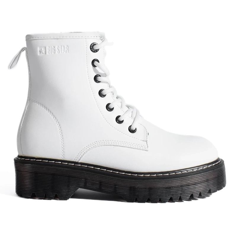 Women's white lace-up boots Big Star KK274536