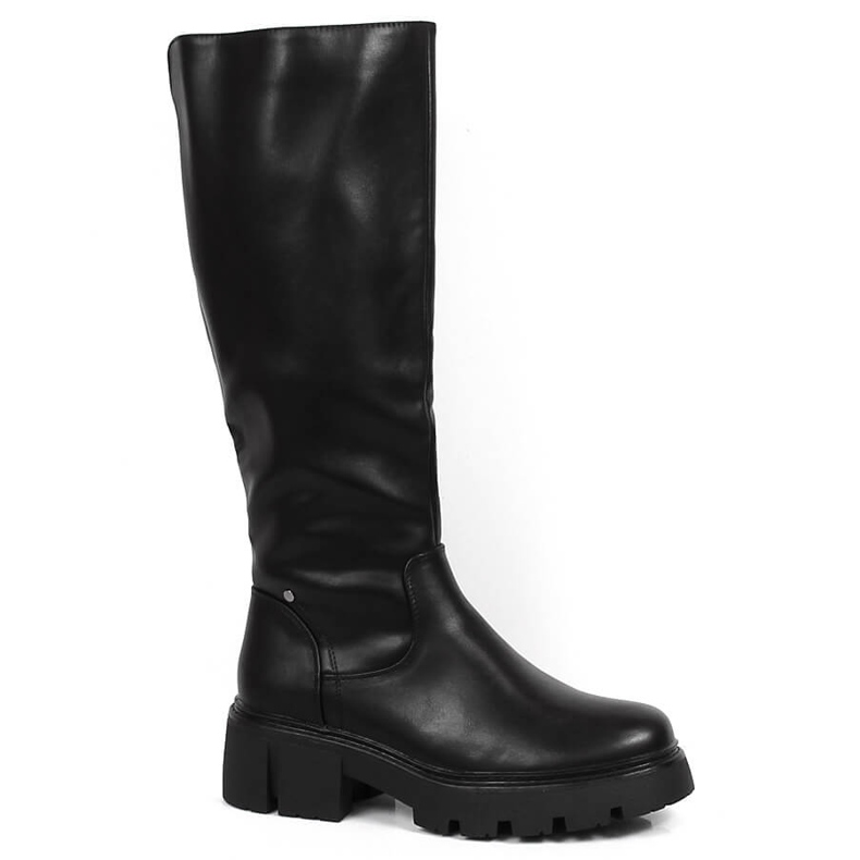 Women's black boots on a block and platform, insulated black Sergio Leone