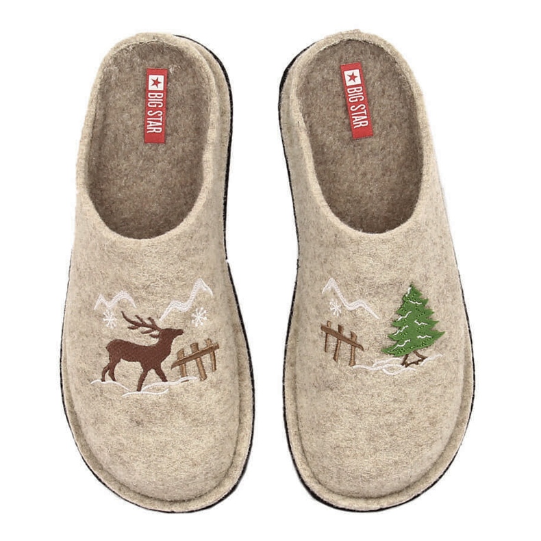 Women's home slippers made of wool felt beige Big Star KK276016