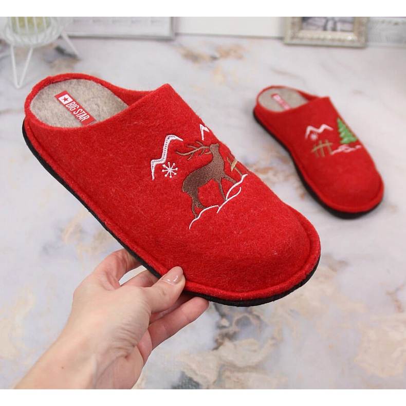 Women's home slippers made of wool felt red Big Star KK276017