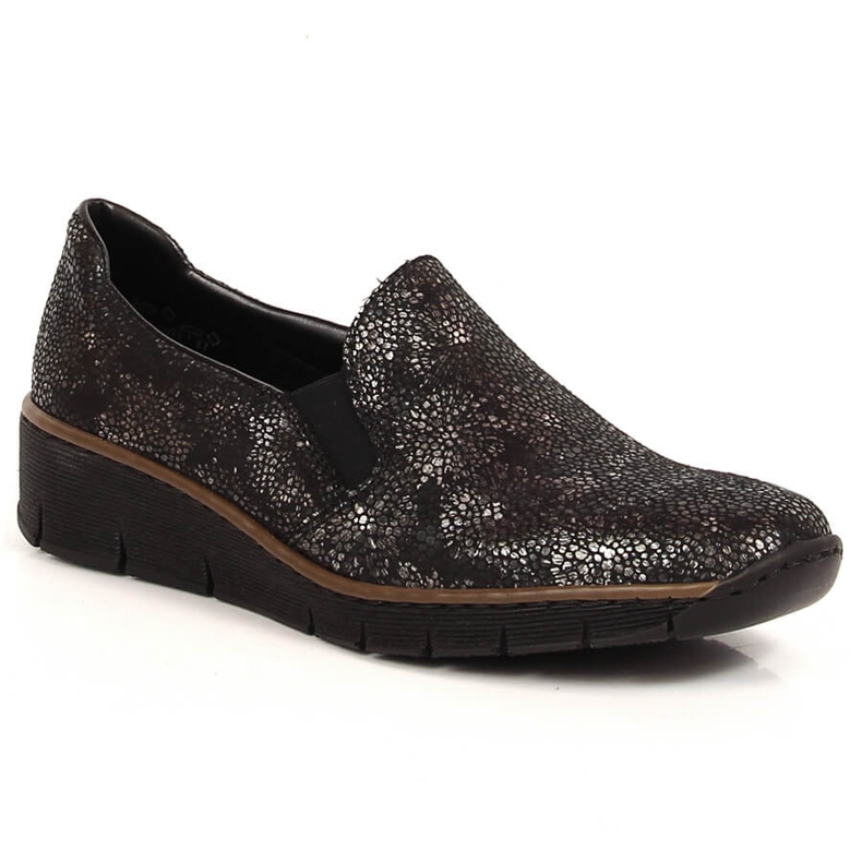 Comfortable women's slip on shoes with elastics Rieker 53766-00 black