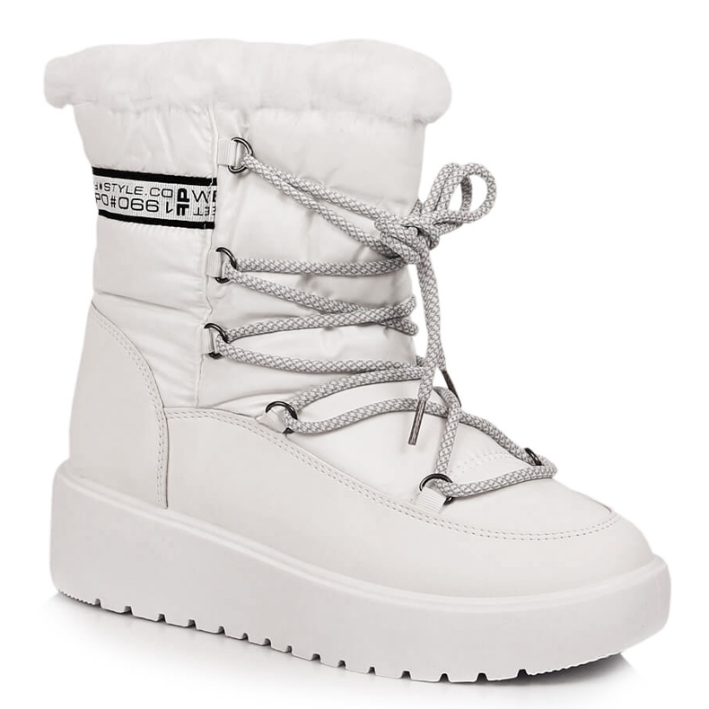White Filippo lace-up warm women's snow boots