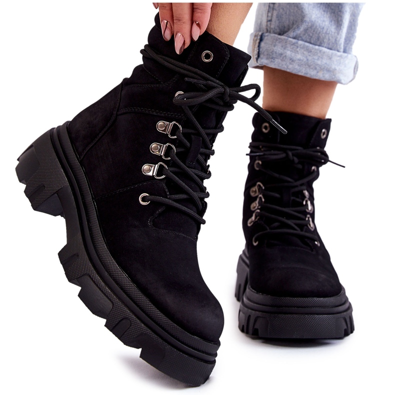 Leather Warm Lace-up Boots Black Merisha Leather Warm Lace-up Boots Black Merisha