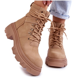 Leather Warm Lace Up Boots Beige Merisha