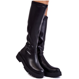 Sergio Leone Women's Leather Boots On The Black Aretha Platform