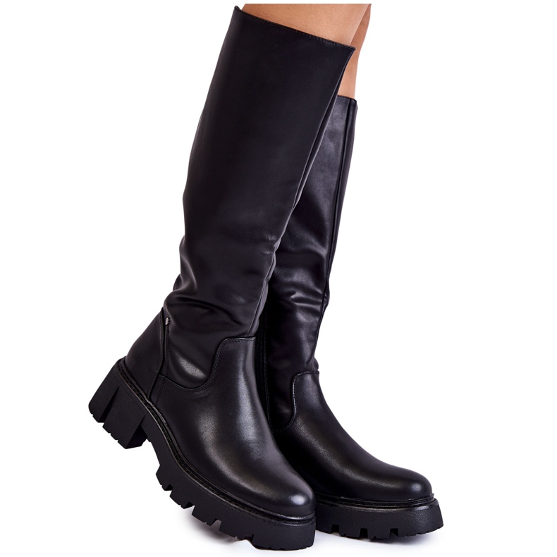 Sergio Leone Women's Leather Knee High Boots Black Caldera Sergio Leone Women's Leather Knee High Boots Black Caldera